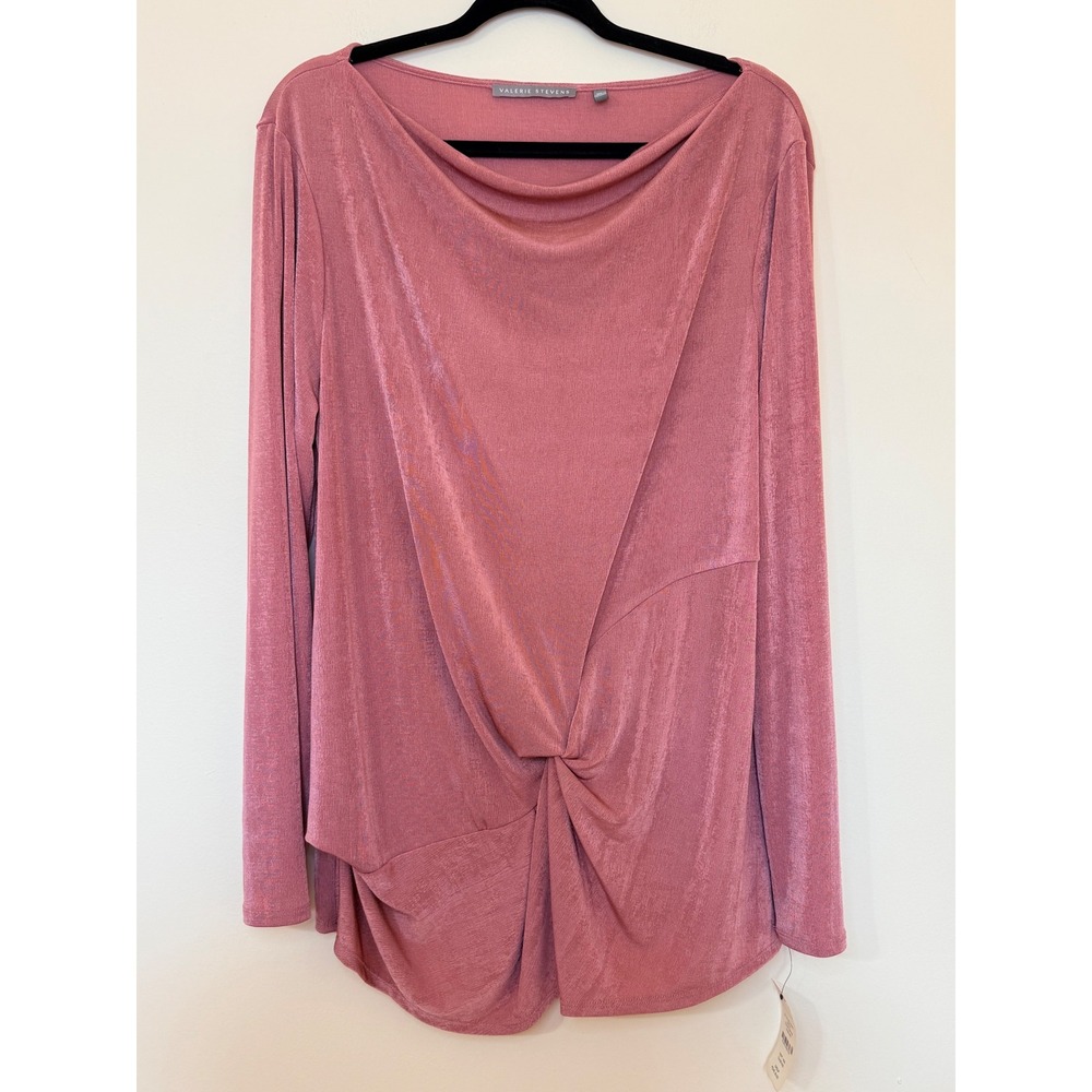 Valerie Stevens Mauve Pink Twist Front Cowl Neck Top XL Pearl Bliss MSLU0446 NWT